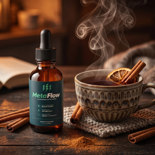 Illustration showing how MetaFlow supports balanced blood sugar and steady daily energy
