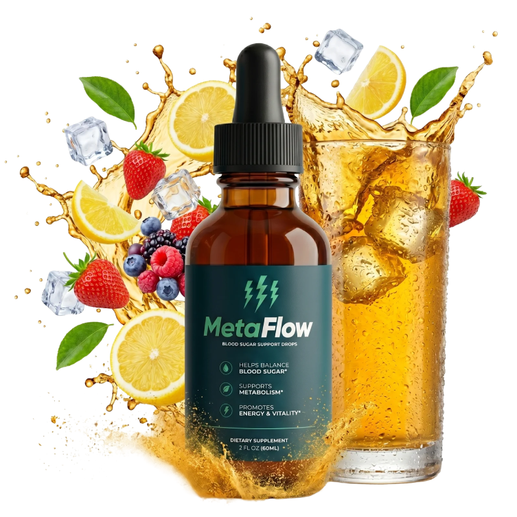 MetaFlow blood sugar support drops bottle shown on clean white background